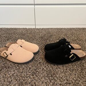 Suede Slip-On Shoes - Black and Cream Clogs
